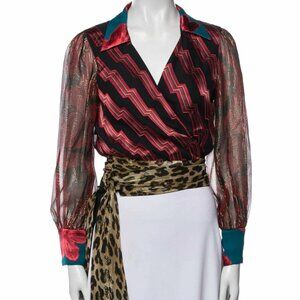 Alice + Olivia Printed Long Sleeve Crop Top Size: S